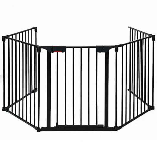 115 Inch Length 5 Panel Adjustable Wide Fireplace Fence Black - shop_name pets petsupplys