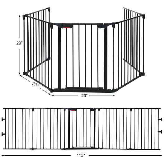115 Inch Length 5 Panel Adjustable Wide Fireplace Fence Black - shop_name pets petsupplys