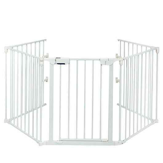 115 Inch Length 5 Panel Adjustable Wide Fireplace Fence Black - shop_name pets petsupplys