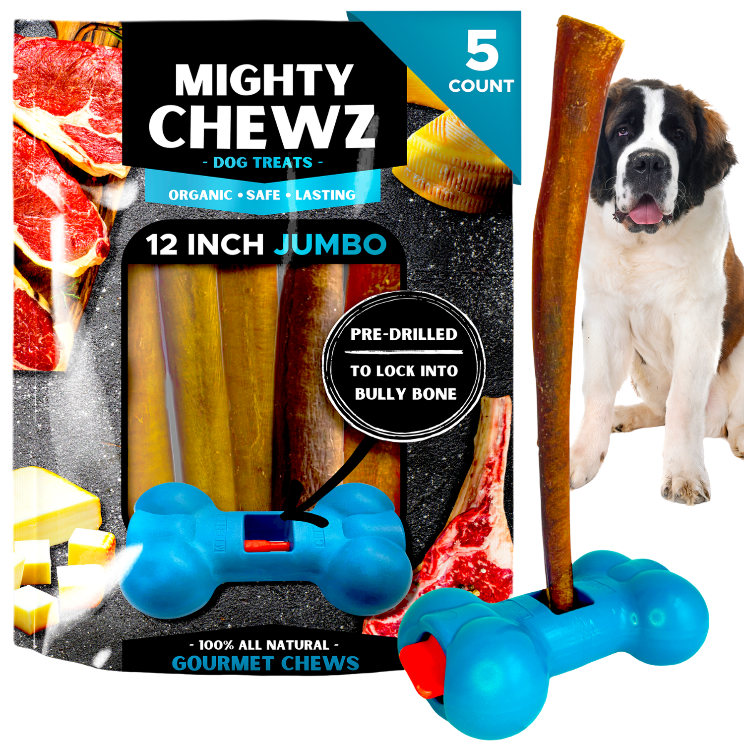12 Inch Jumbo Bully Sticks With Holder And Bully Bone Included - shop_name pets petsupplys