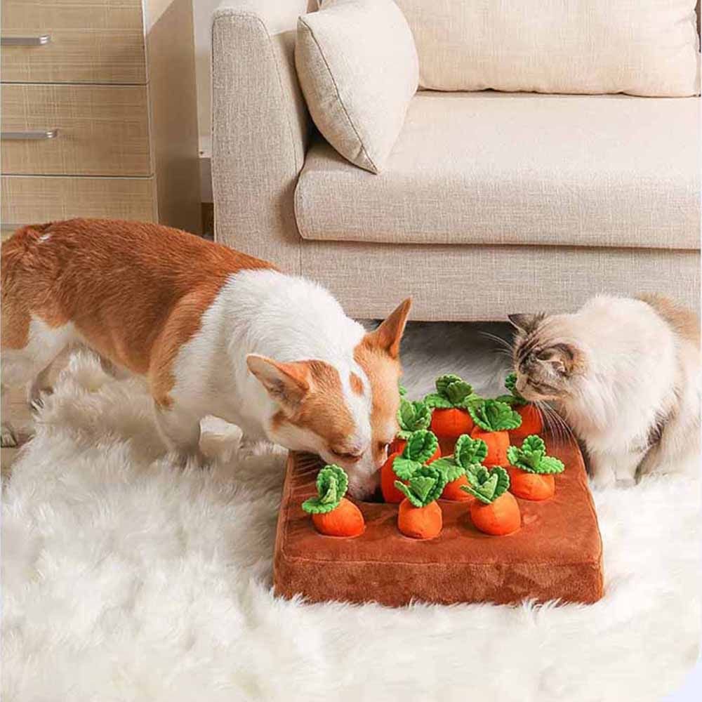 12 Plush Carrots Enrichment Dog Puzzle Toys Hide and Seek Carrot Farm Dog Toys Carrot Patch Dog Snuffle Toy for Puppy Large Dogs - Spot