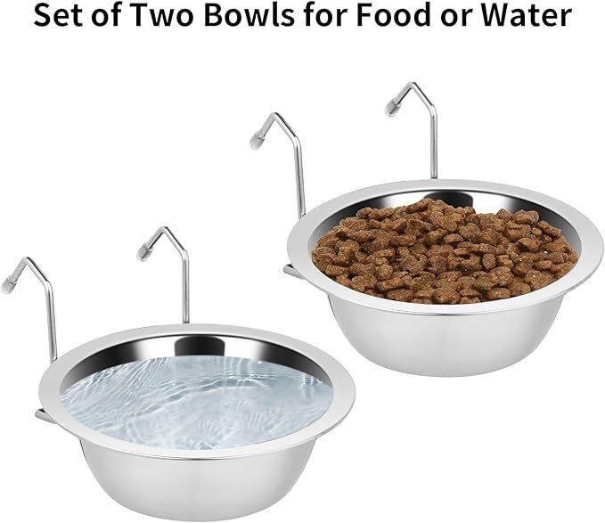 2PCS Kennel Water Bowl Hanging Stainless Steel Puppy Bowls - Spot