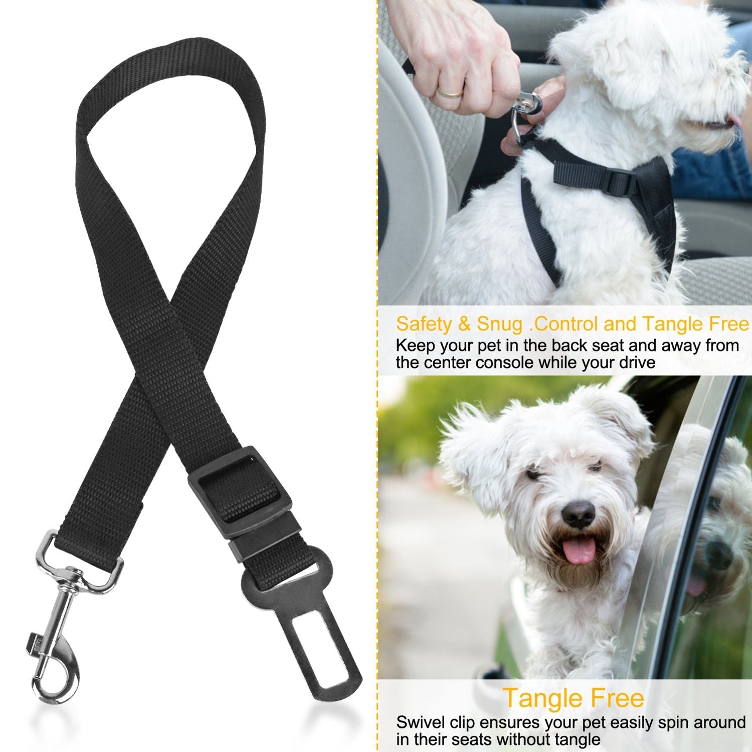 2Pcs Pet Dog Seat Belt Leash Adjustable Pet Dog Cat Safety Leads Harness - Spot