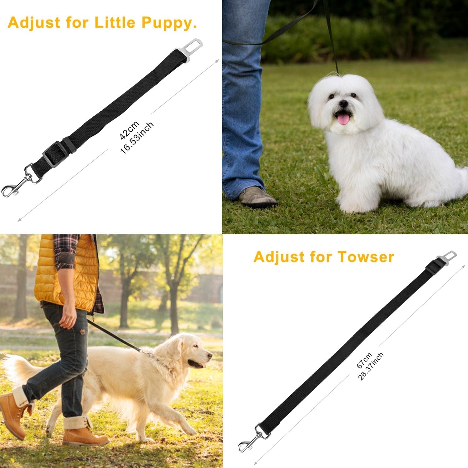 2Pcs Pet Dog Seat Belt Leash Adjustable Pet Dog Cat Safety Leads Harness - Spot