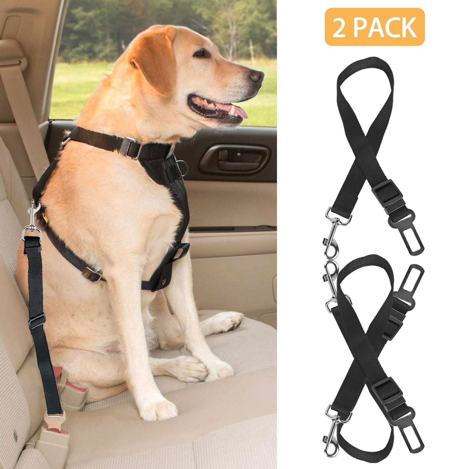 2Pcs Pet Dog Seat Belt Leash Adjustable Pet Dog Cat Safety Leads Harness - Spot