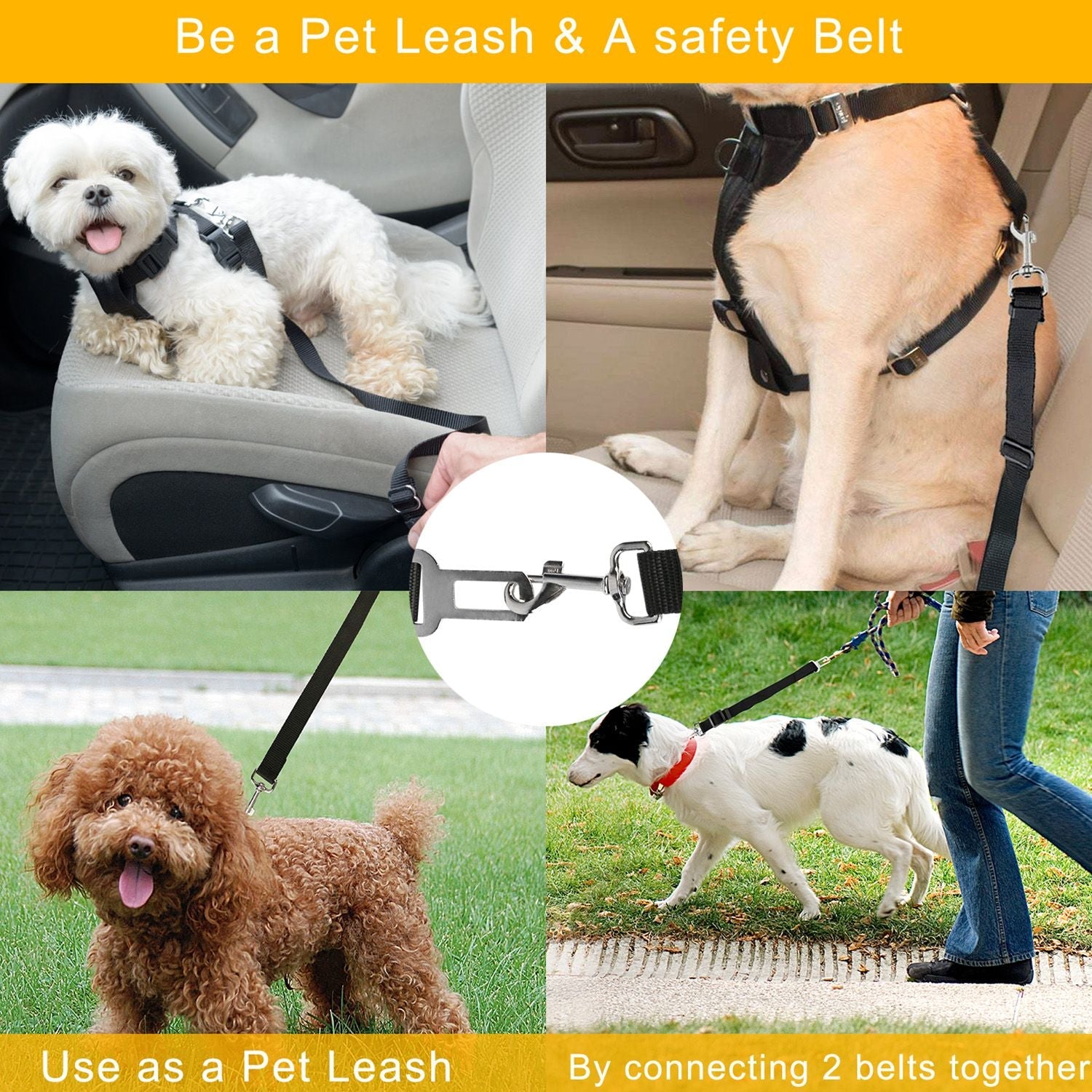 2Pcs Pet Dog Seat Belt Leash Adjustable Pet Dog Cat Safety Leads Harness - Spot