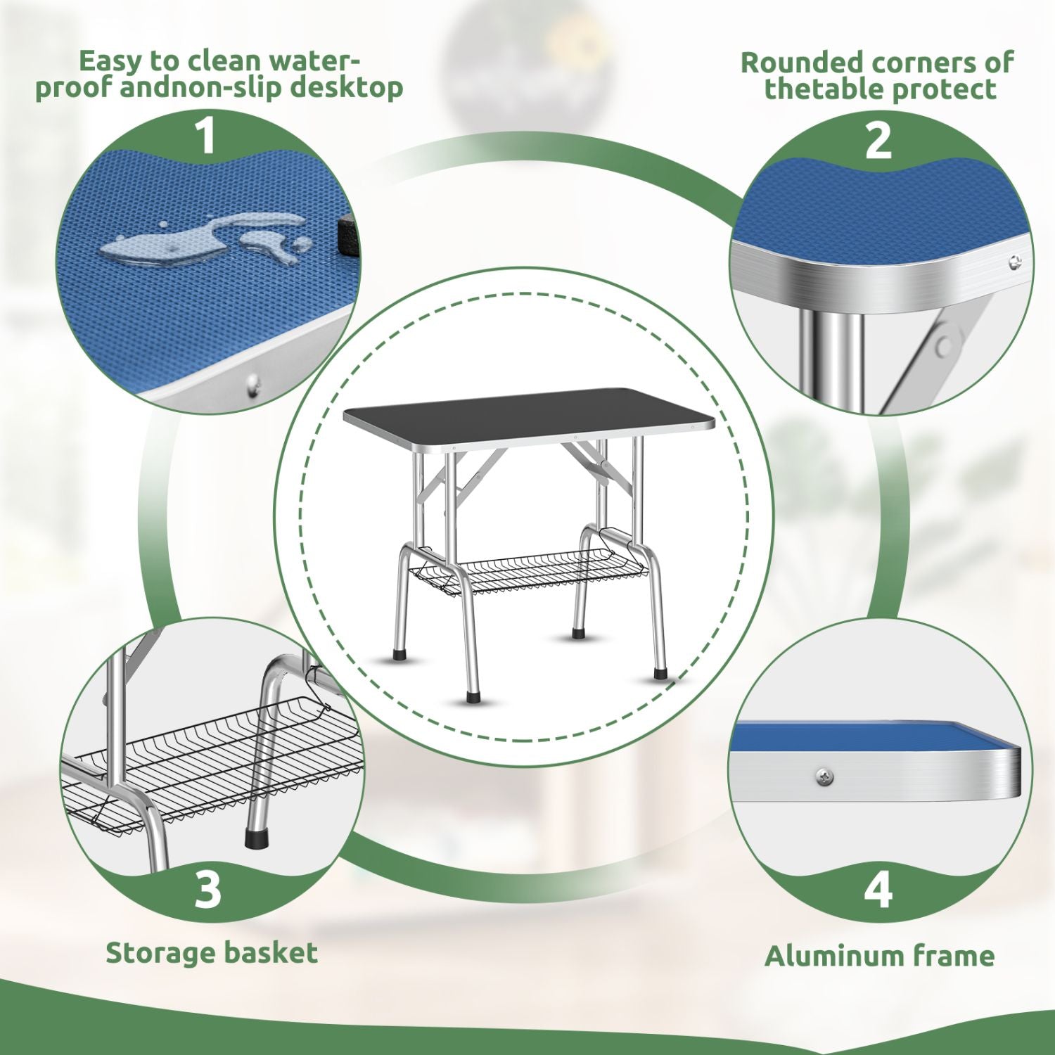 36 Inch Foldable Dog Grooming Table for Home with Adjustable Arm, Noose, Non - Slip Surface, and Storage Mesh Tray - Spot