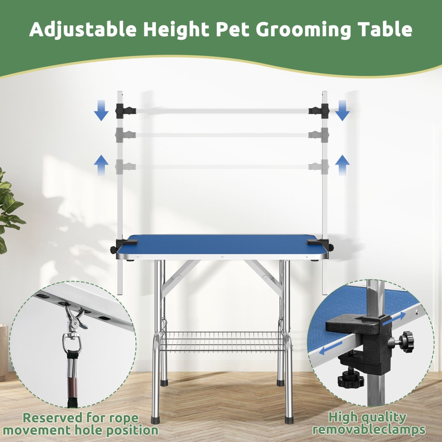 36 Inch Foldable Dog Grooming Table for Home with Adjustable Arm, Noose, Non - Slip Surface, and Storage Mesh Tray - Spot
