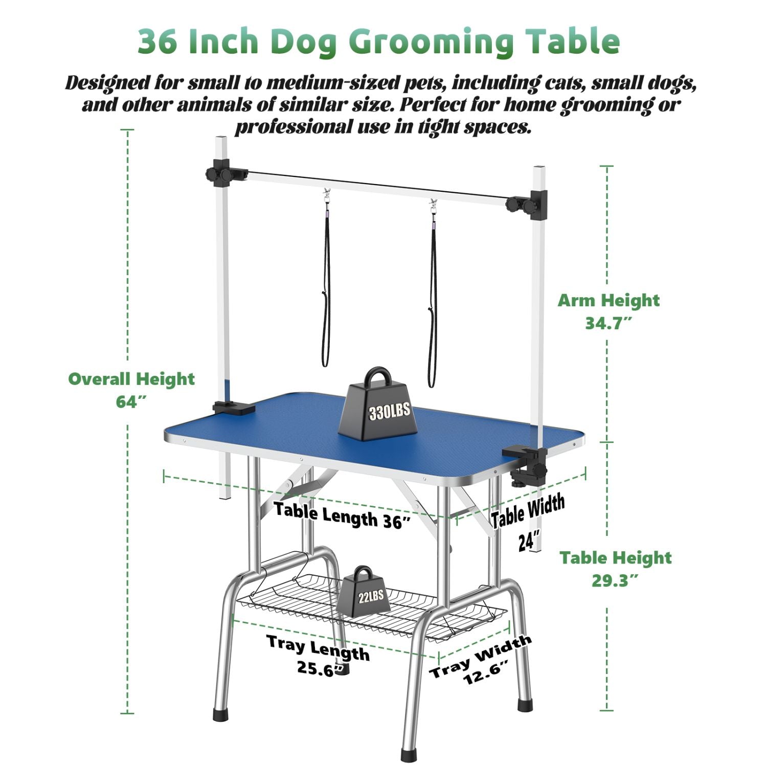 36 Inch Foldable Dog Grooming Table for Home with Adjustable Arm, Noose, Non - Slip Surface, and Storage Mesh Tray - Spot