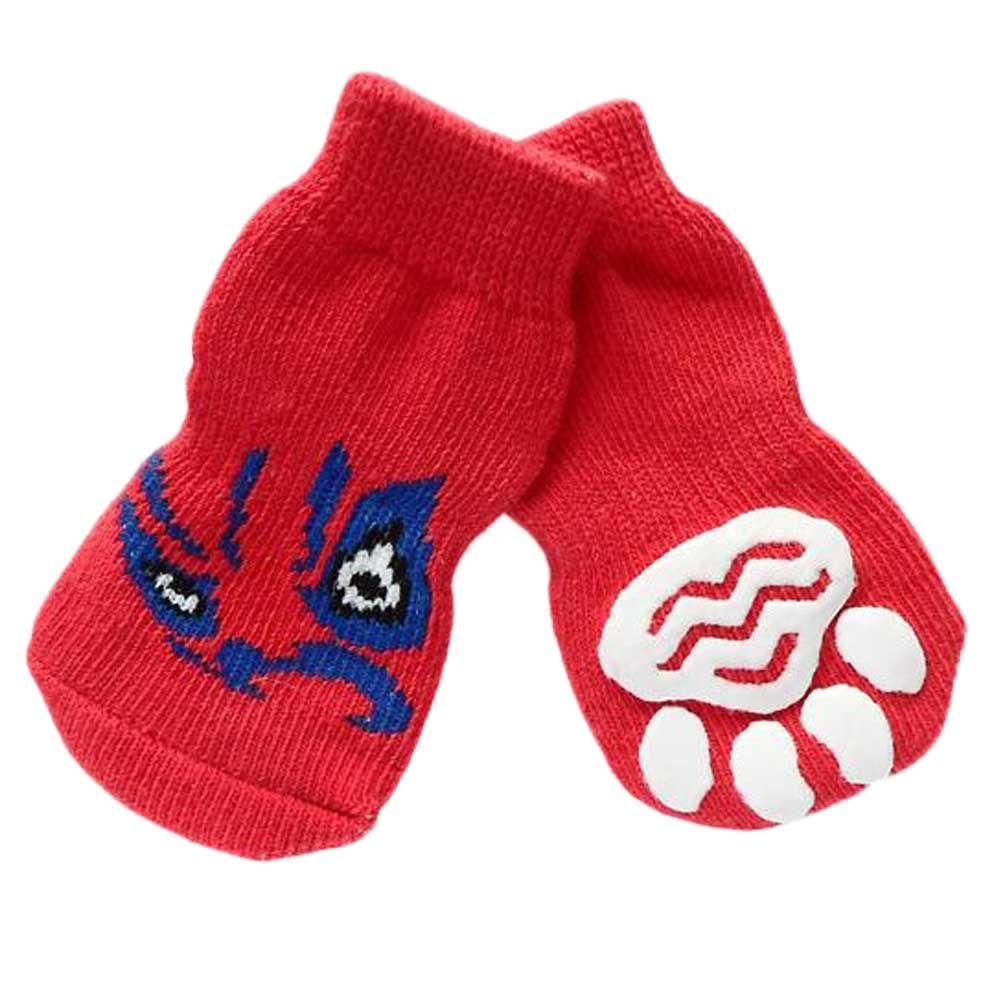 4 Pcs Cute Puppy Cat Socks Knitted Pet Socks Dog Paw Protection Poodle Teddy Socks, Red Chinese Opera Face - Spot
