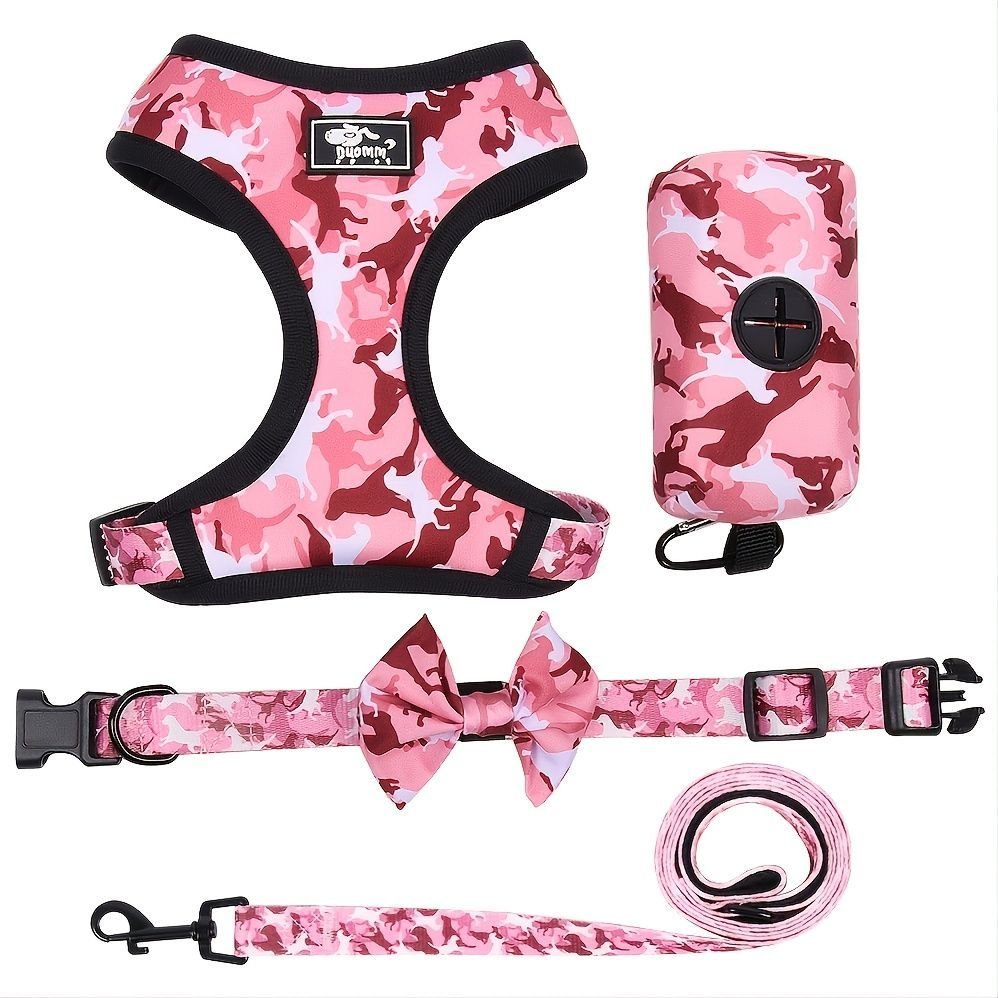 4Pcs Set Reflective No Pull Dog & Cat Harness Collar Leash With Dog Poop Bag For Small Medium Dog - Spot
