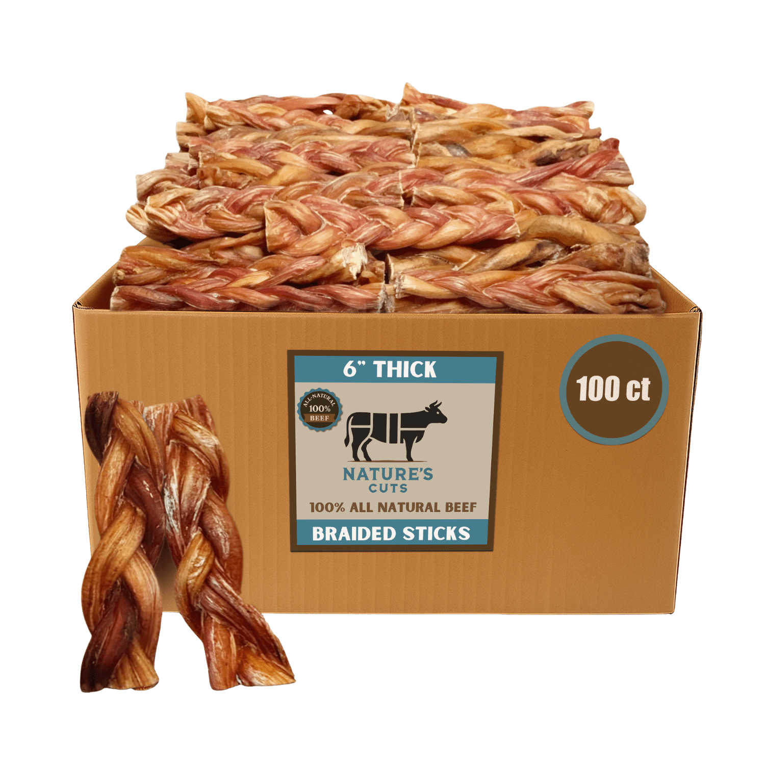 6 Inch Thick Braided Bully Sticks All Natural Low Odor Grass Fed Beef Pizzle - shop_name pets petsupplys