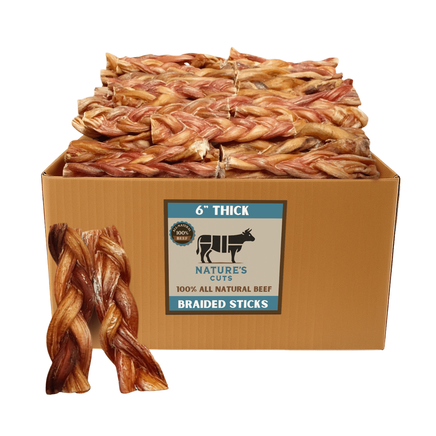 6 Inch Thick Braided Bully Sticks All Natural Low Odor Grass Fed Beef Pizzle - shop_name pets petsupplys
