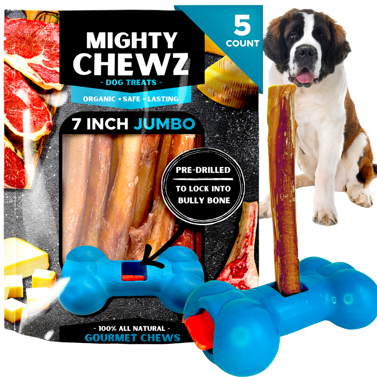 7 Inch Jumbo Bully Sticks With Holder for Safe Chewing and Choking Prevention - shop_name pets petsupplys