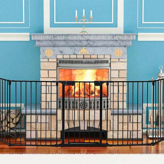 115 Inch Length 5 Panel Adjustable Wide Fireplace Fence-Black by Souths Pet Supplys