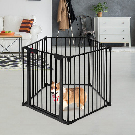 115 Inch Length 5 Panel Adjustable Wide Fireplace Fence-Black by Souths Pet Supplys