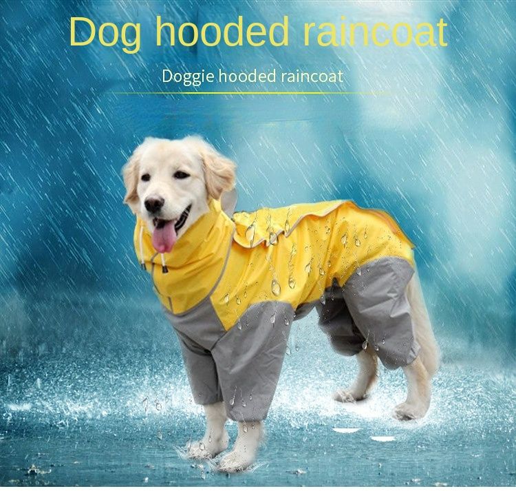 A Raincoat for all small and large dogs; Pet raincoat Medium large dog Golden hair Samo Alaska waterproof four foot raincoat Dog hooded raincoat - Spot