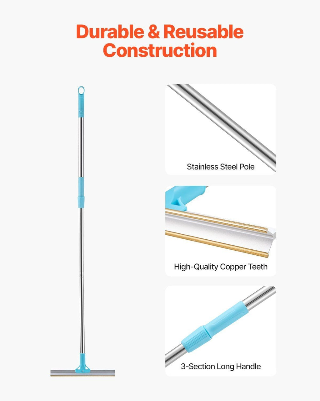 Adjustable Long Handle Pet Hair Carpet Rake - Groomer for Clean Floors - Spot