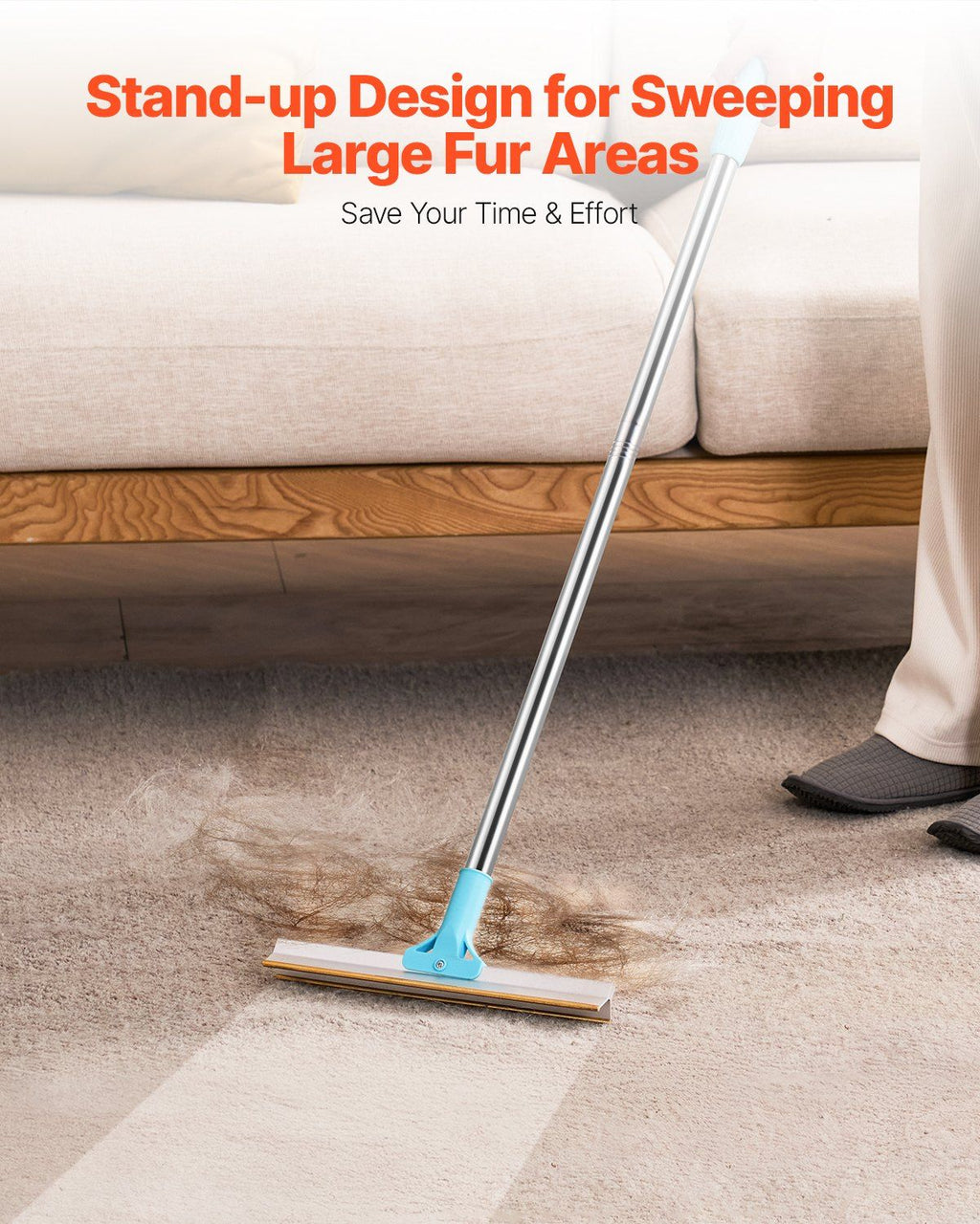 Adjustable Long Handle Pet Hair Carpet Rake - Groomer for Clean Floors - Spot