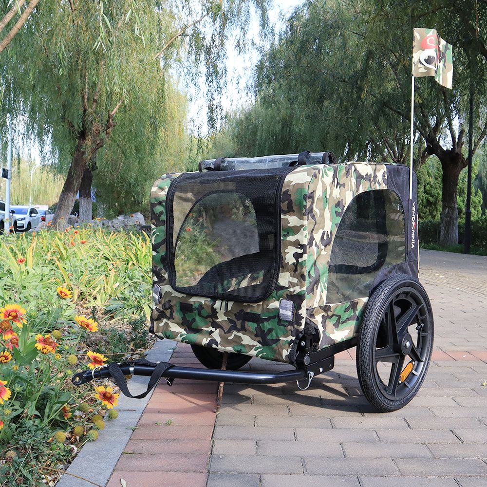 Camouflage Foldable Bicycle Trailer Bike Trailer for Camping Pet Dog Cat Luggage Carry - Spot