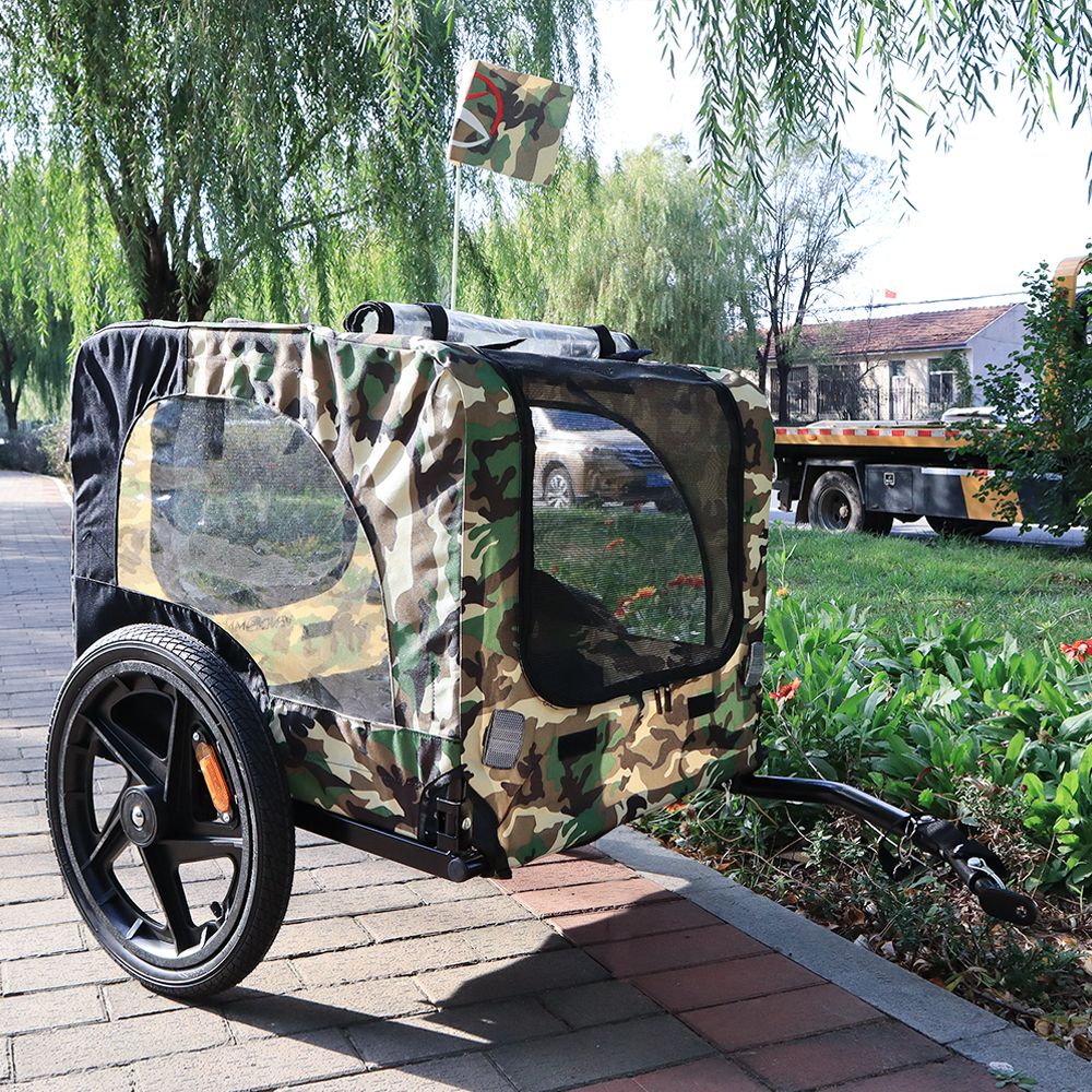 Camouflage Foldable Bicycle Trailer Bike Trailer for Camping Pet Dog Cat Luggage Carry - Spot