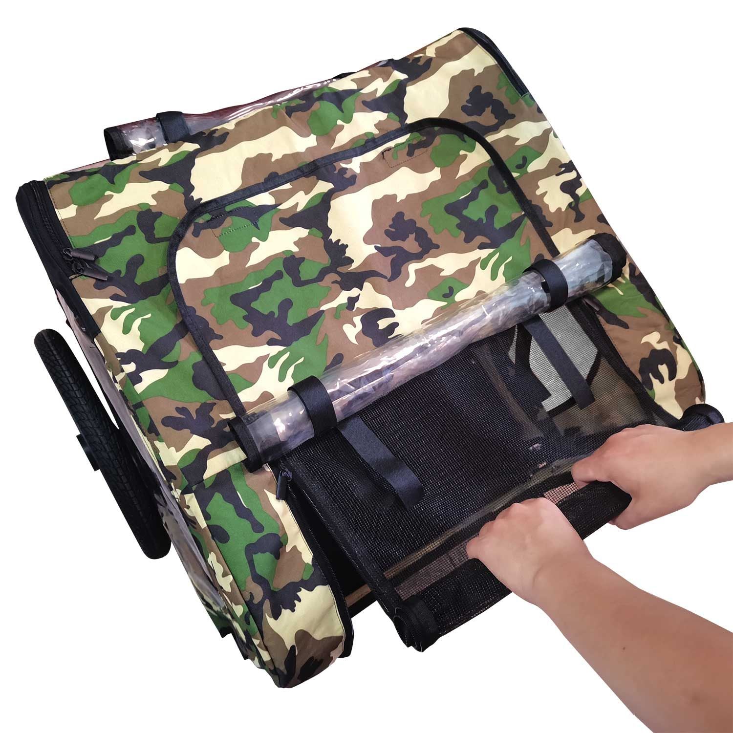 Camouflage Foldable Bicycle Trailer Bike Trailer for Camping Pet Dog Cat Luggage Carry - Spot