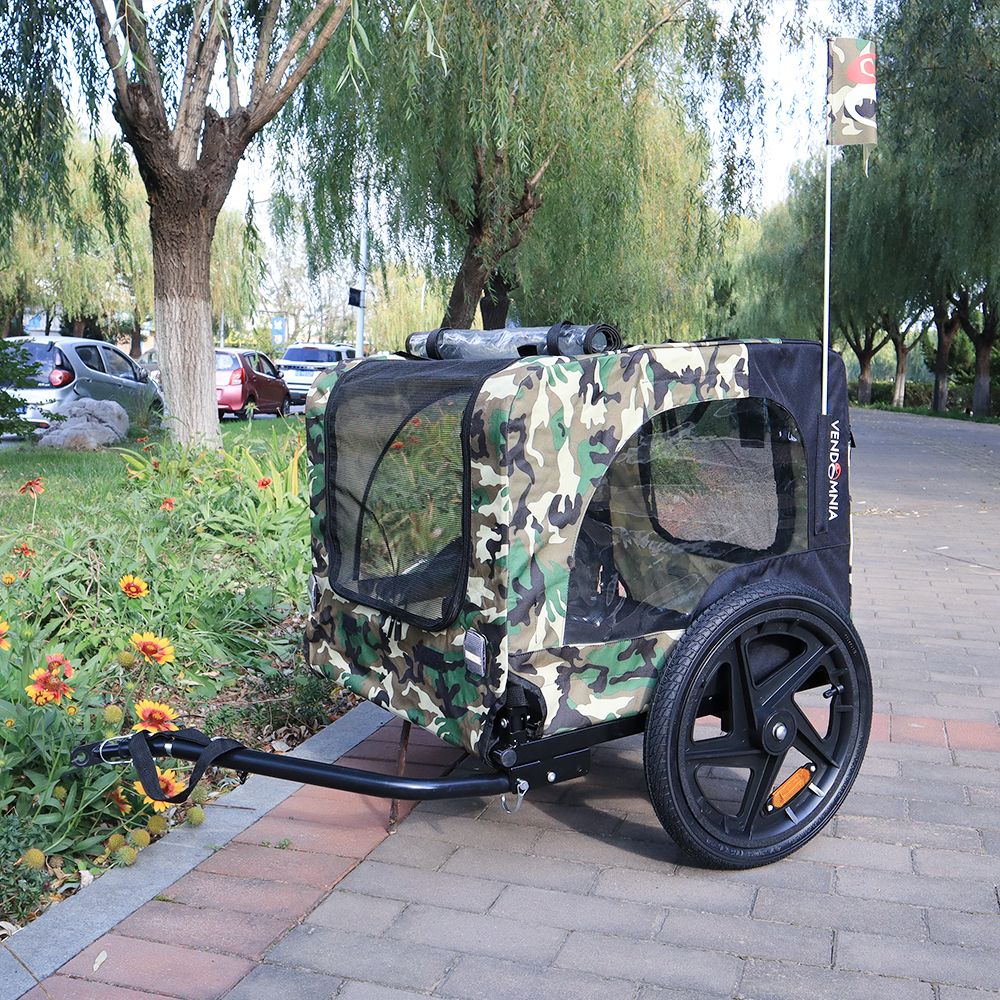 Camouflage Foldable Bicycle Trailer Bike Trailer for Camping Pet Dog Cat Luggage Carry - Spot