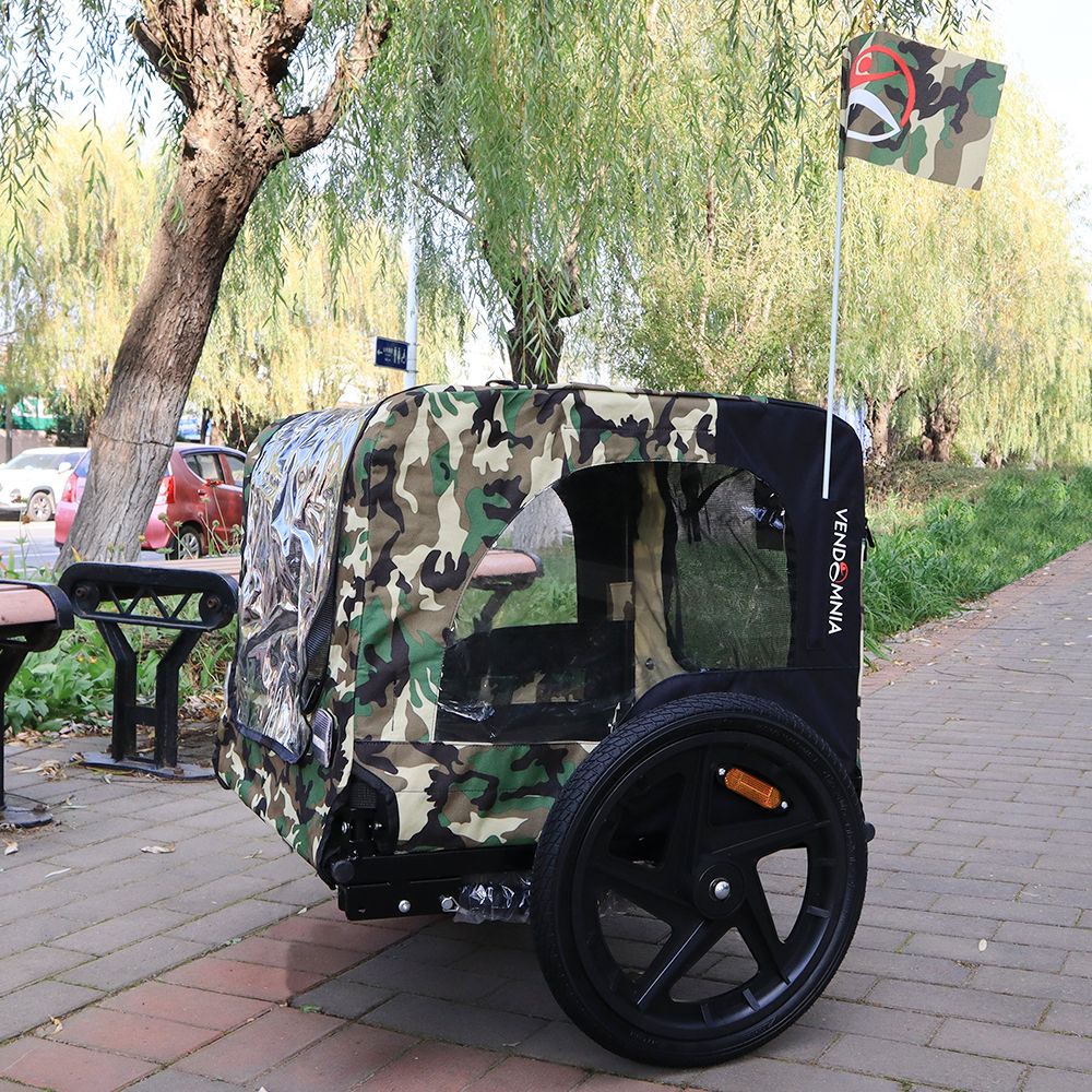 Camouflage Foldable Bicycle Trailer Bike Trailer for Camping Pet Dog Cat Luggage Carry - Spot