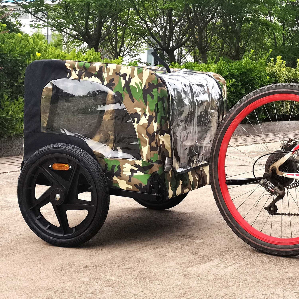 Camouflage Foldable Bicycle Trailer Bike Trailer for Camping Pet Dog Cat Luggage Carry - Spot