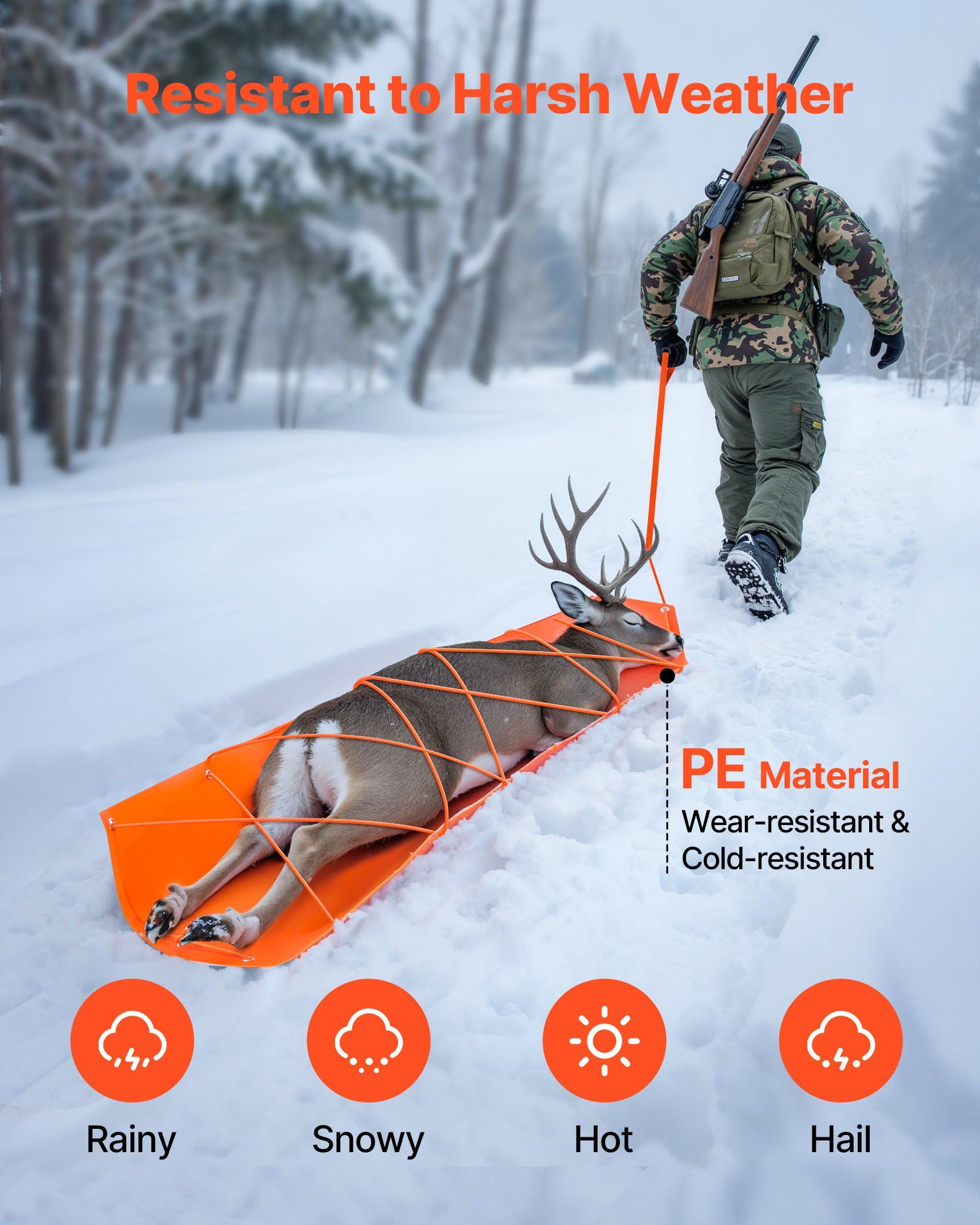 Deer Drag Sled 72.8 x 22.8 in 550lbs Multi Use PE Yard Utility Sled for Hauling - Spot