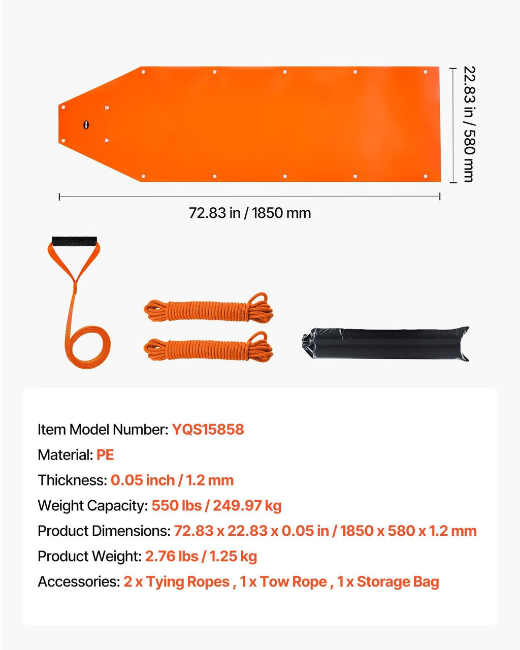 Deer Drag Sled 72.8 x 22.8 in 550lbs Multi Use PE Yard Utility Sled for Hauling - Spot