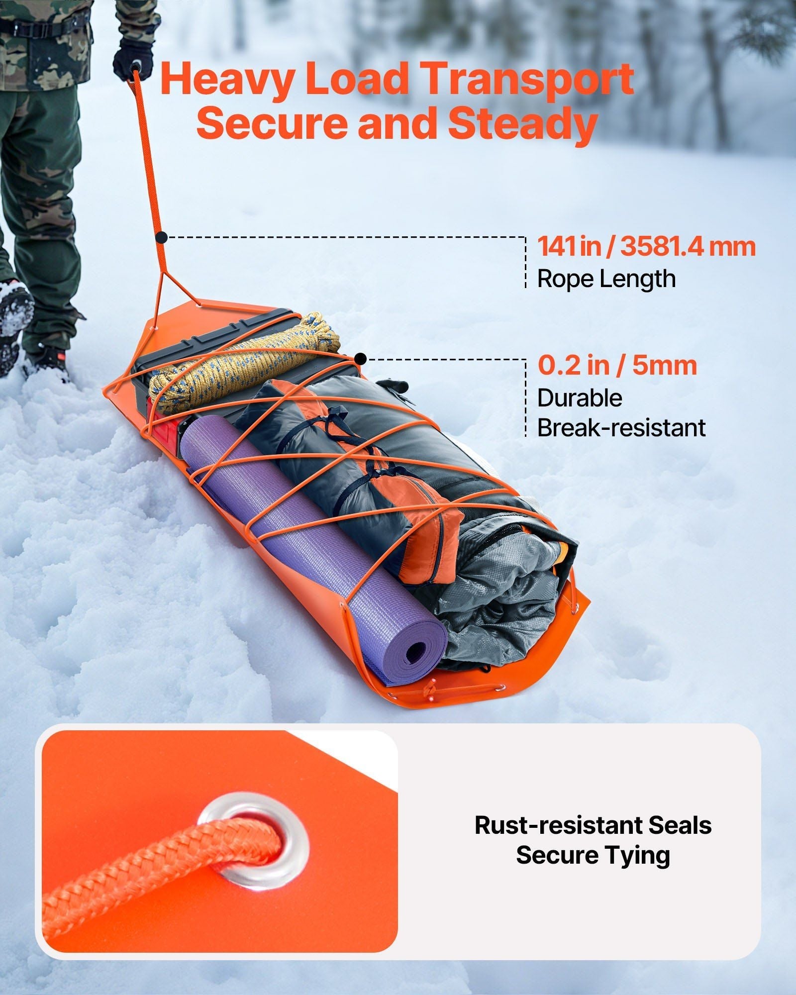 Deer Drag Sled 72.8 x 22.8 in 550lbs Multi Use PE Yard Utility Sled for Hauling - Spot