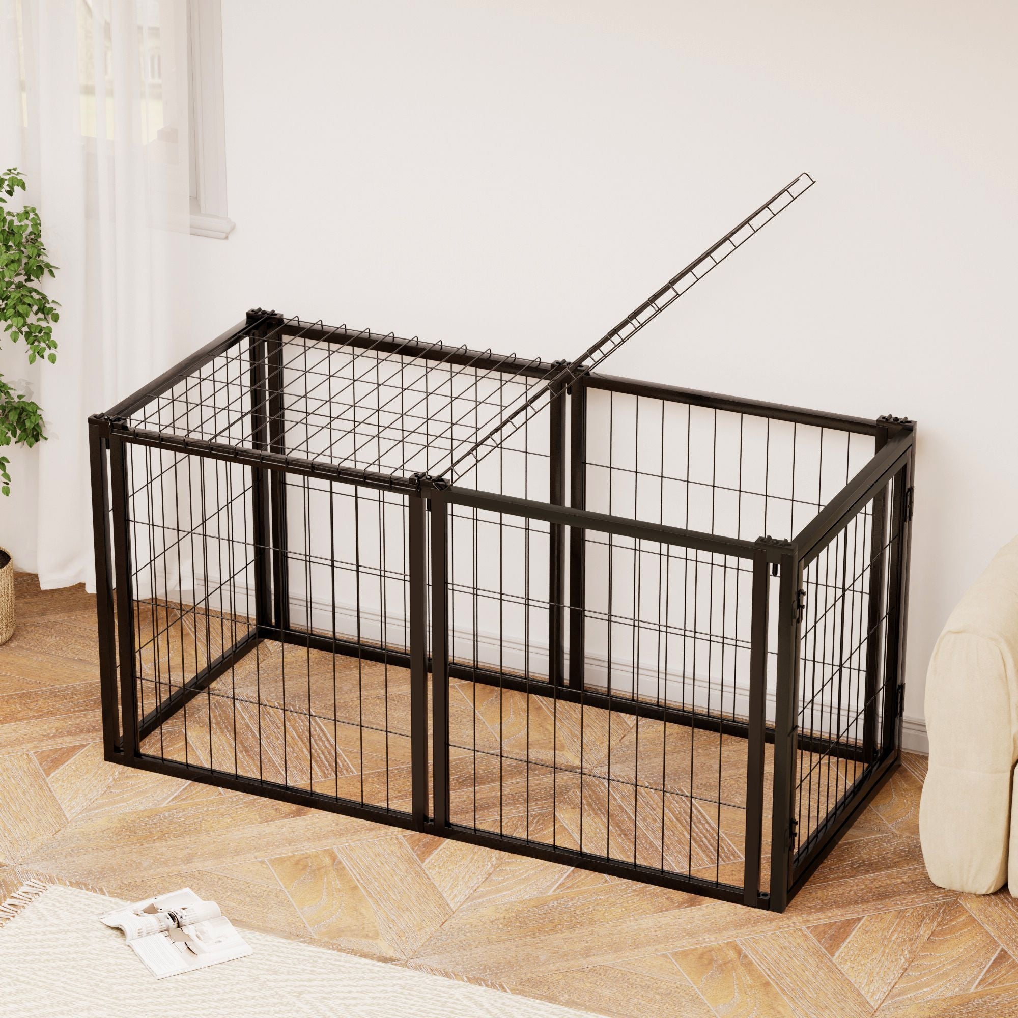 Dog Crate 47.2" Dog Kennel for Small Medium Dogs, Puppy Dog Playpen with Top, Pet Cage, Indoor, Black.47.2"L x 22"W x 24"H. - Spot