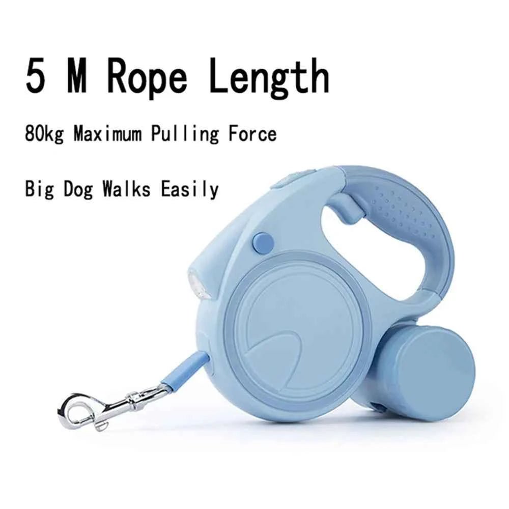 Retractable Dog Leash with LED Lights & Garbage Bag Dispenser - 5M Nylon Traction Belt by Souths Cheap Stuff