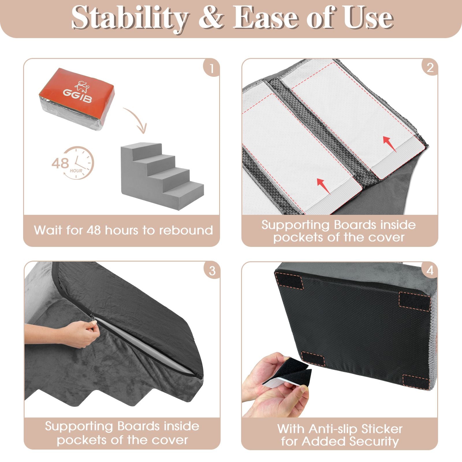 Dog Stairs For High Beds And Sofas - Pet Stairs For Older Dogs And Cats With Removable, Washable Covers And Non - slip Bottoms - Spot