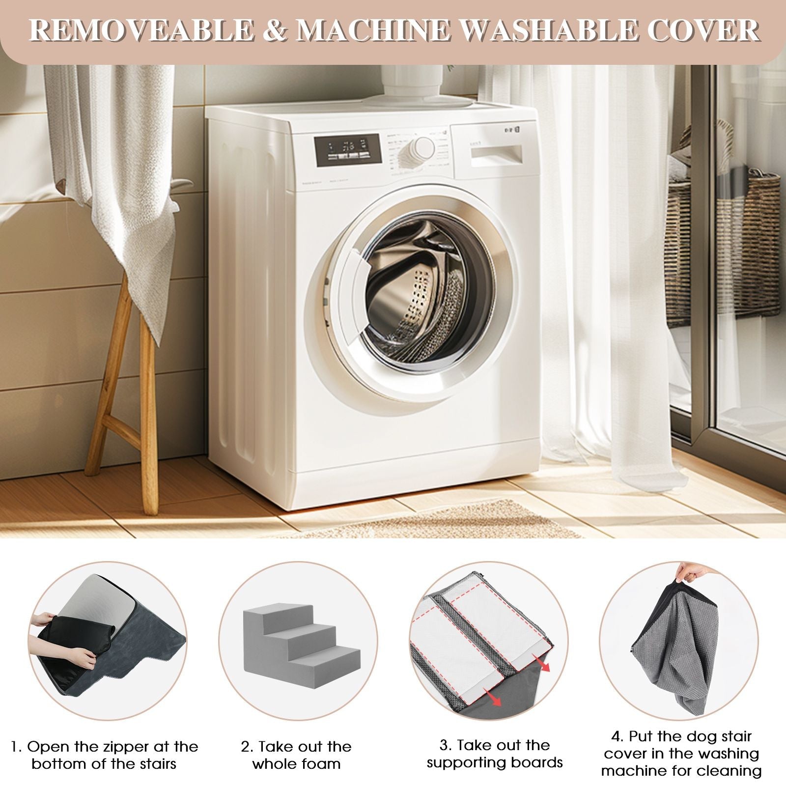 Dog Stairs For High Beds And Sofas - Pet Stairs For Older Dogs And Cats With Removable, Washable Covers And Non - slip Bottoms - Spot