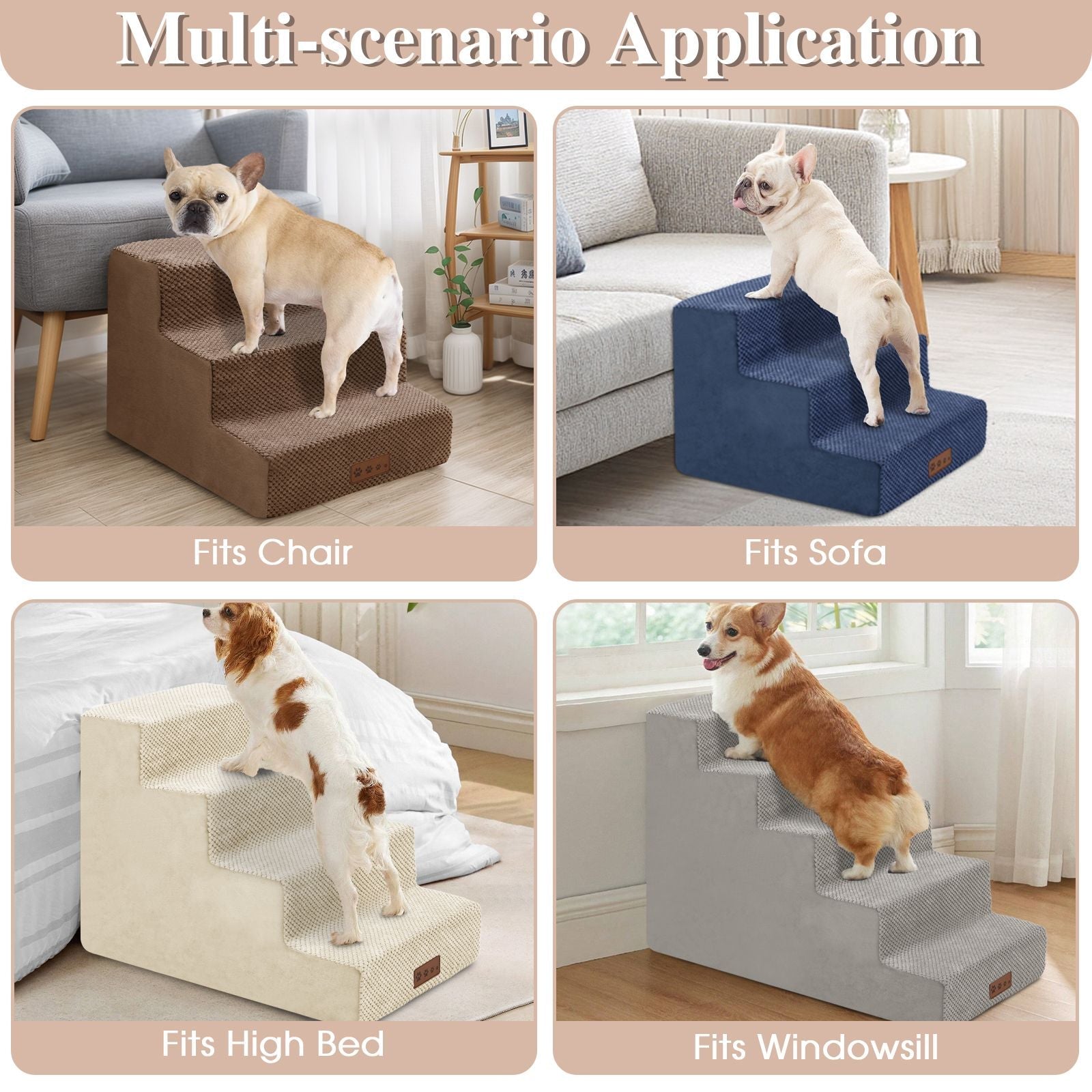 Dog Stairs For High Beds And Sofas - Pet Stairs For Older Dogs And Cats With Removable, Washable Covers And Non - slip Bottoms - Spot