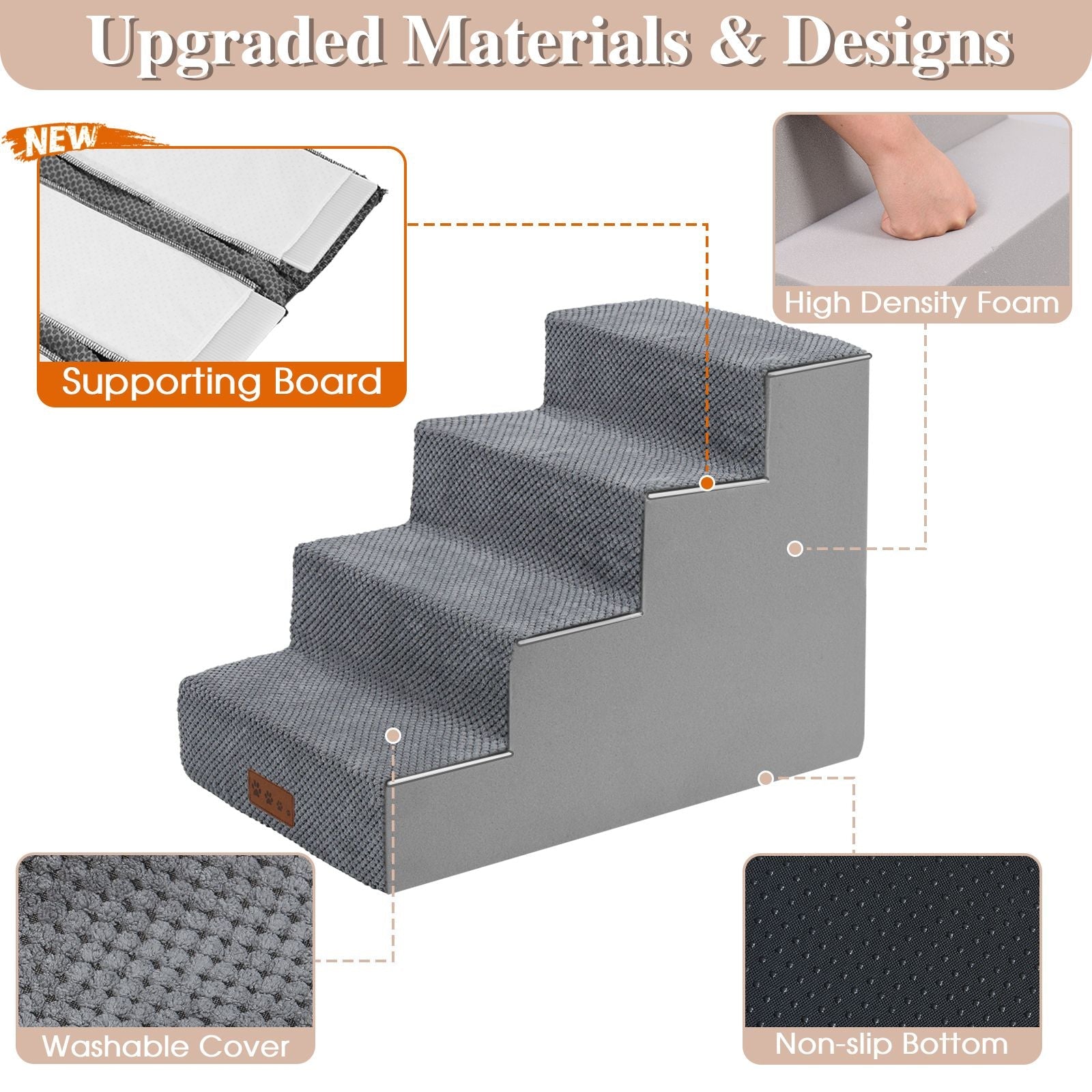 Dog Stairs For High Beds And Sofas - Pet Stairs For Older Dogs And Cats With Removable, Washable Covers And Non - slip Bottoms - Spot