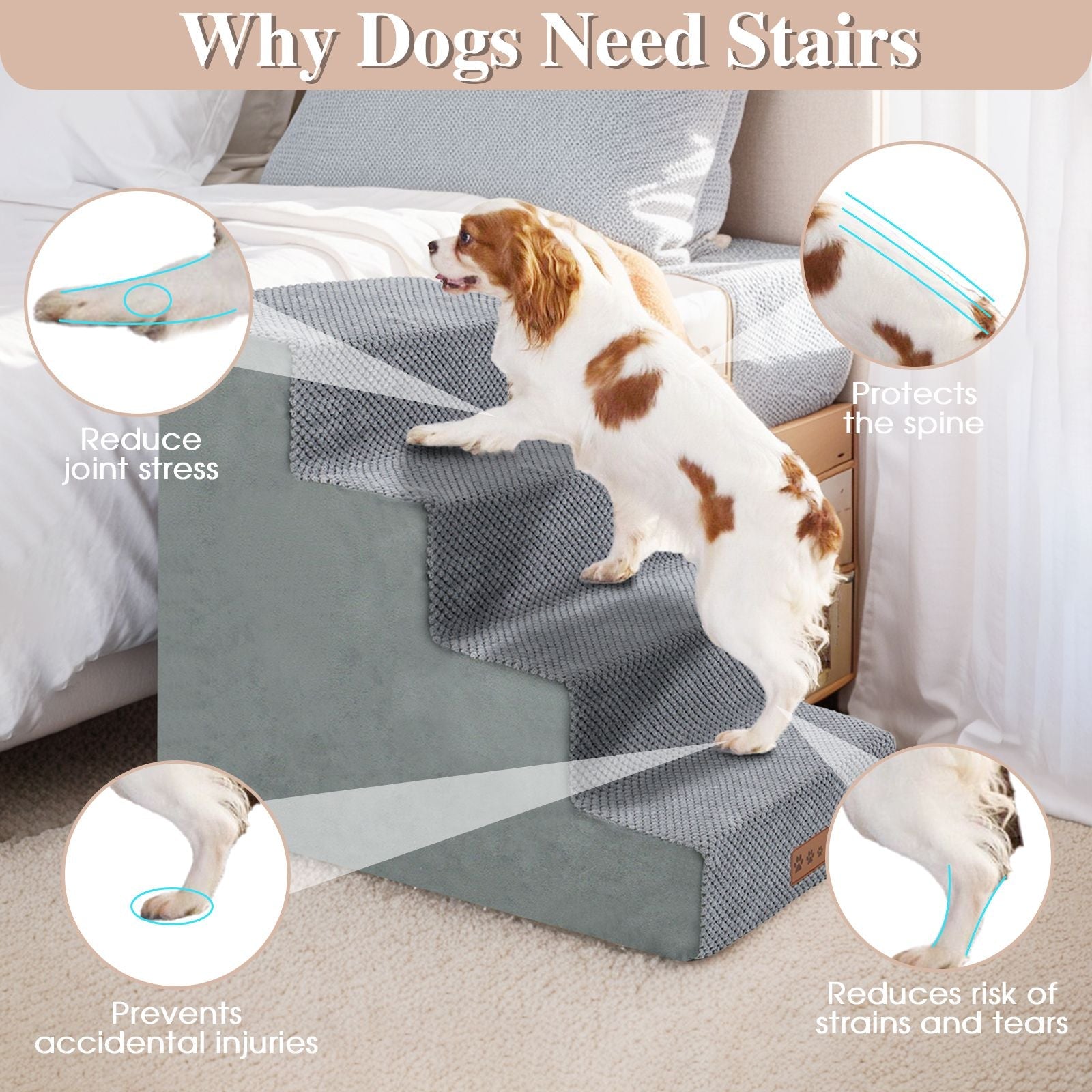 Dog Stairs For High Beds And Sofas - Pet Stairs For Older Dogs And Cats With Removable, Washable Covers And Non - slip Bottoms - Spot