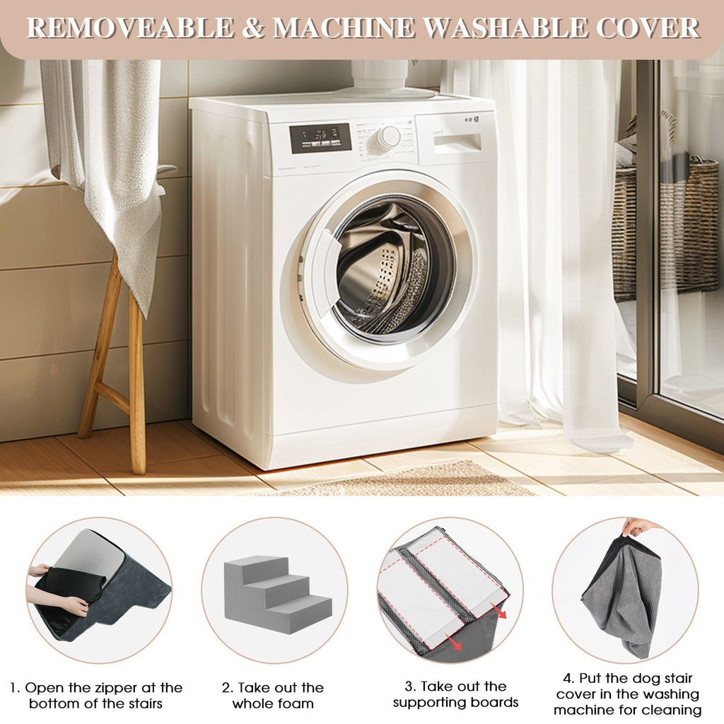 Dog Stairs For High Beds And Sofas - Pet Stairs For Older Dogs And Cats With Removable, Washable Covers And Non - slip Bottoms - Spot