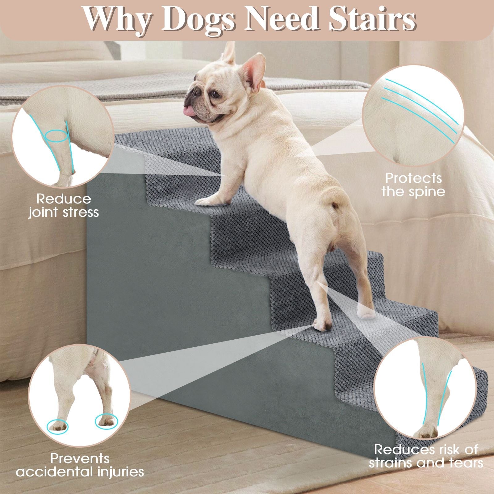Dog Stairs For High Beds And Sofas - Pet Stairs For Older Dogs And Cats With Removable, Washable Covers And Non - slip Bottoms - Spot