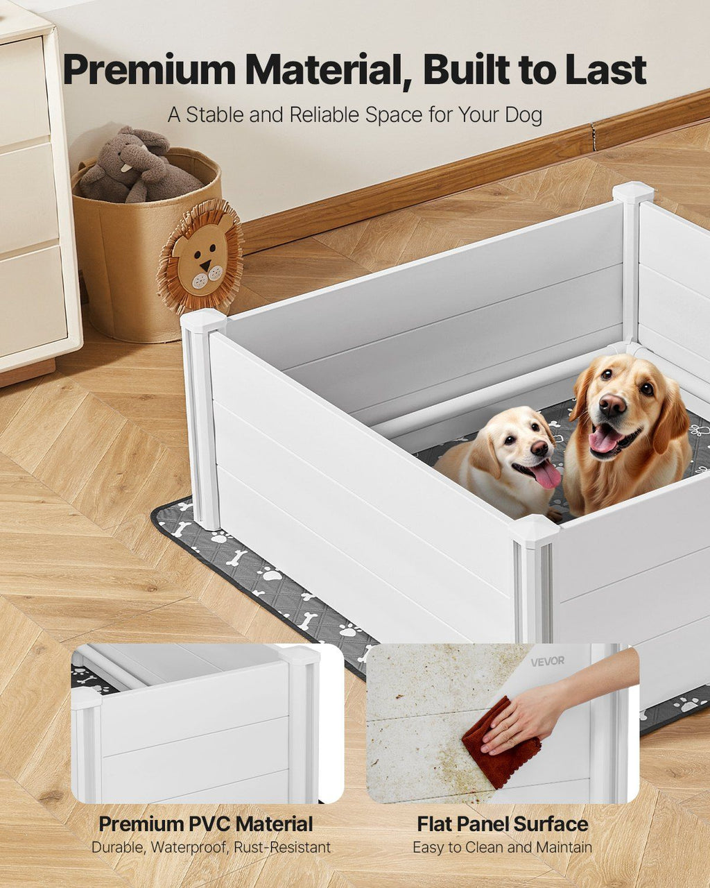 Dog Whelping Box 48 x 48 x 18.1 inch with Height Adjustable Door for Large Dogs - Spot