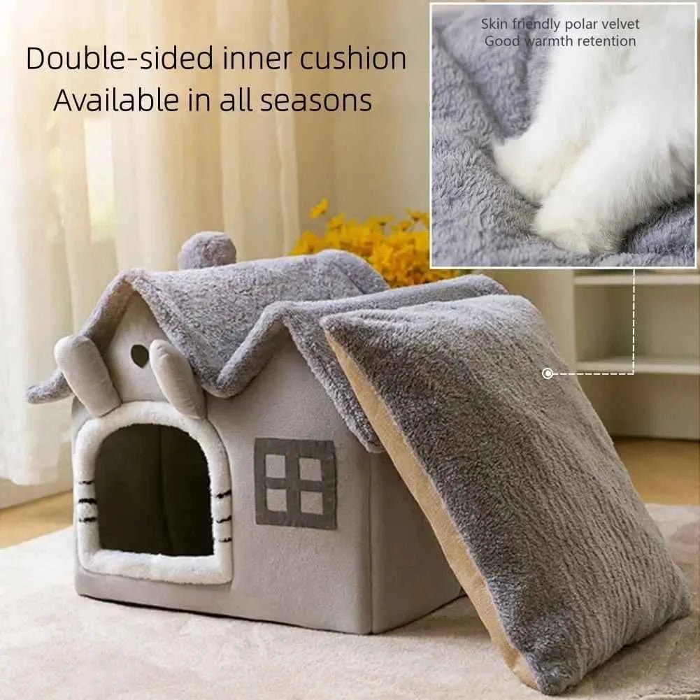 Foldable Double Roof Pet House, Cozy Indoor Cat Nest, Portable Dog Kennel by Souths Cheap Stuff