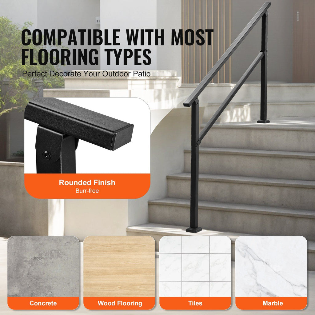 Outdoor Handrails for 4 - 5 Step Stairs Black Square Tube Easy Install for Senior - Spot