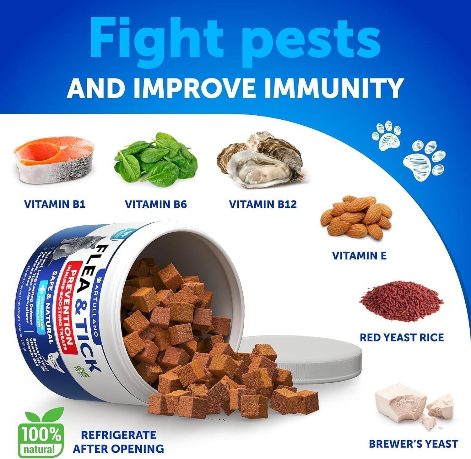 Flea Treatment for Cats Natural Flea and Tick Prevention Supplement for Cats Kittens Chewable Daily Oral Pills with Vitamins 135 Soft Chews Skin & Coat Dental treats Digestion - Spot
