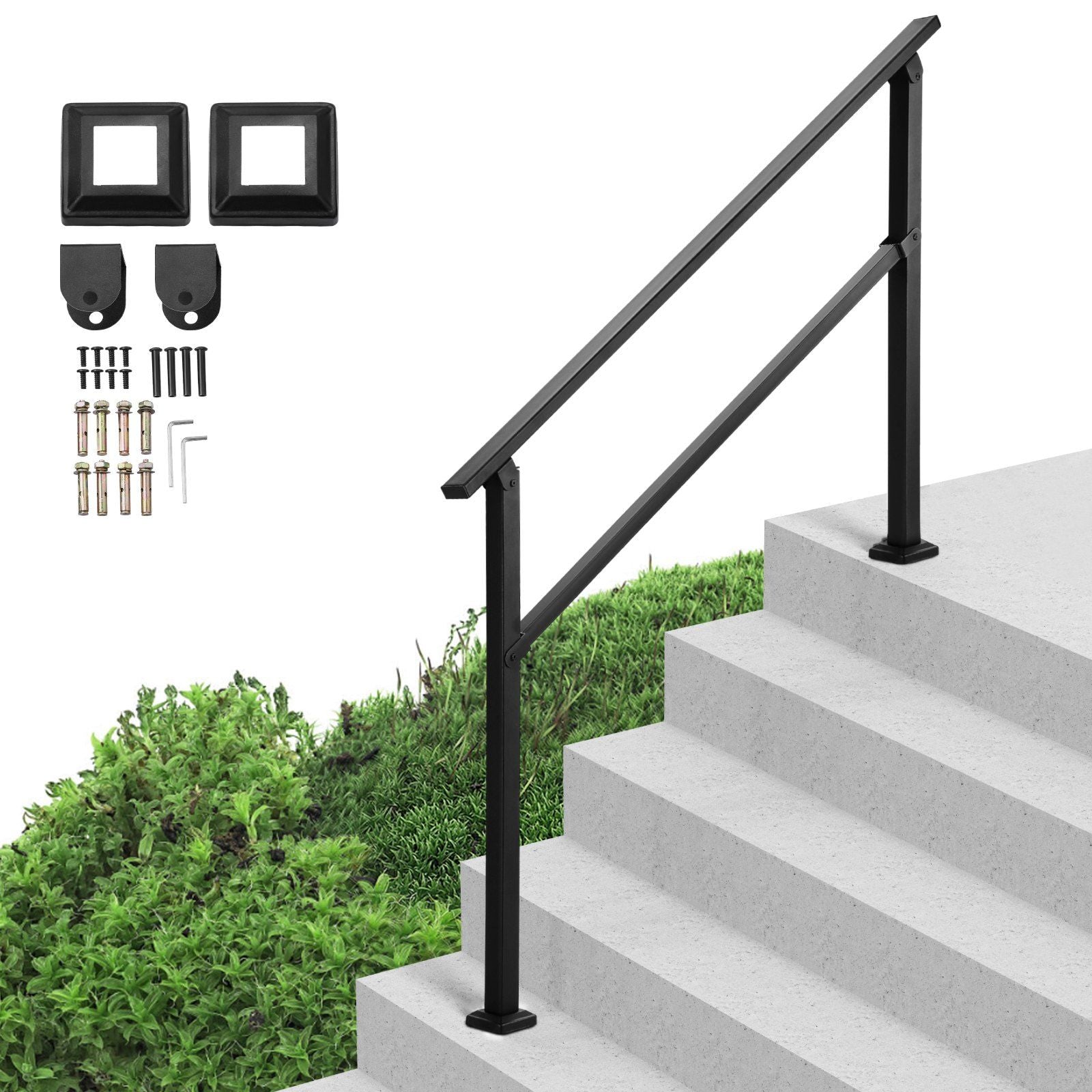 Outdoor Handrails for 4 - 5 Step Stairs Black Square Tube Easy Install for Senior - Spot