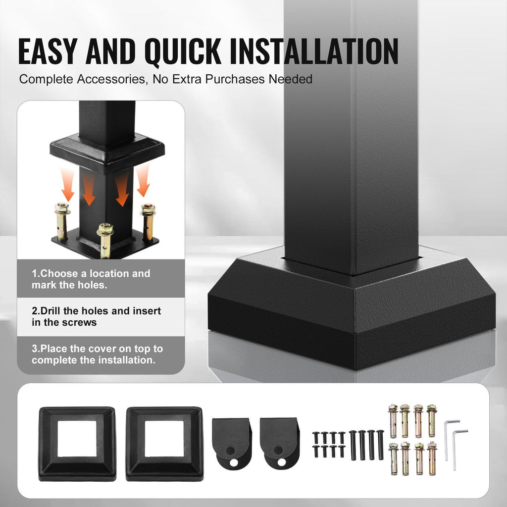 Outdoor Handrails for 4 - 5 Step Stairs Black Square Tube Easy Install for Senior - Spot