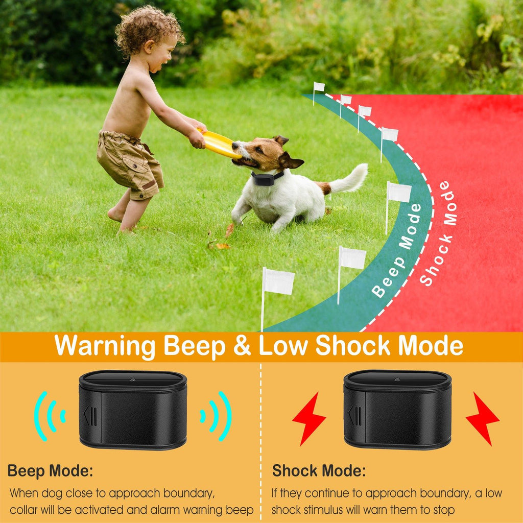 Electric Dog Fence System Pet Tone Shock Boundary Containment Water Resistant Collar Receiver For Small Medium Large Dog - Spot
