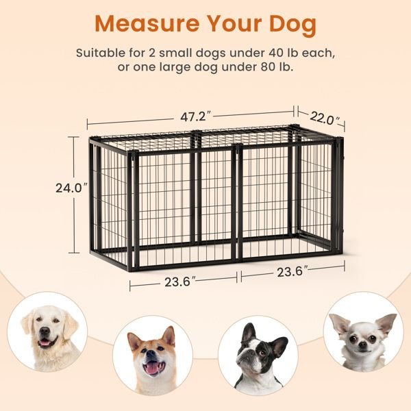 Dog Crate 47.2" Dog Kennel for Small Medium Dogs, Puppy Dog Playpen with Top, Pet Cage, Indoor, Black.47.2"L x 22"W x 24"H. - Spot