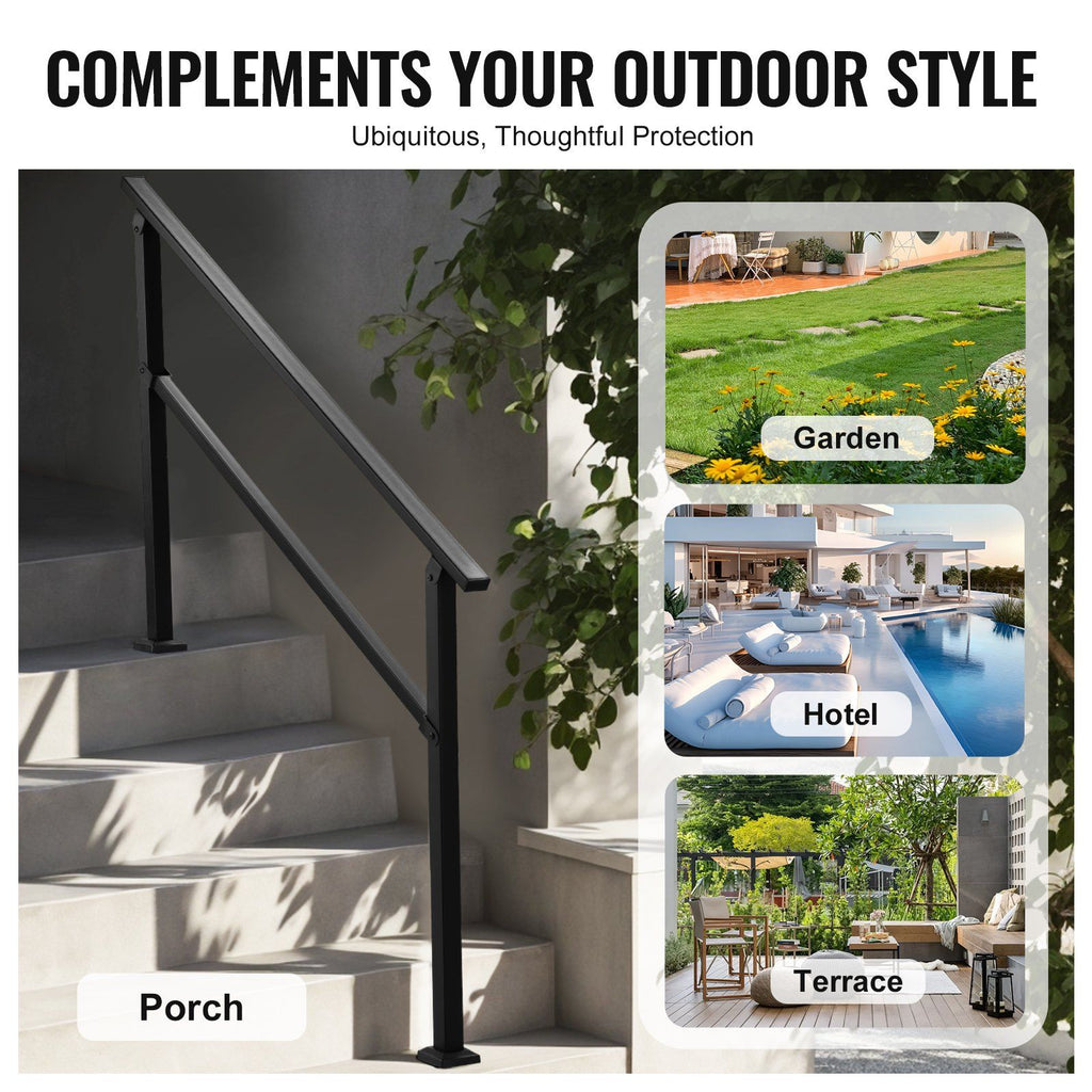 Outdoor Handrails for 4 - 5 Step Stairs Black Square Tube Easy Install for Senior - Spot
